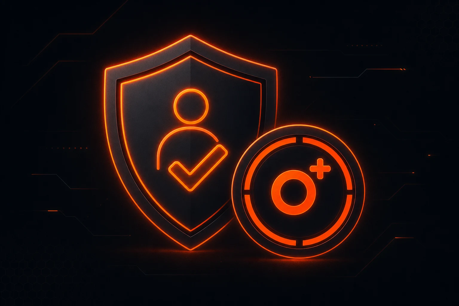 Illustrazione stilizzata di uno scudo di protezione con badge circolare arancione